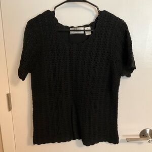 Chic Black Crochet Short Sleeve Top